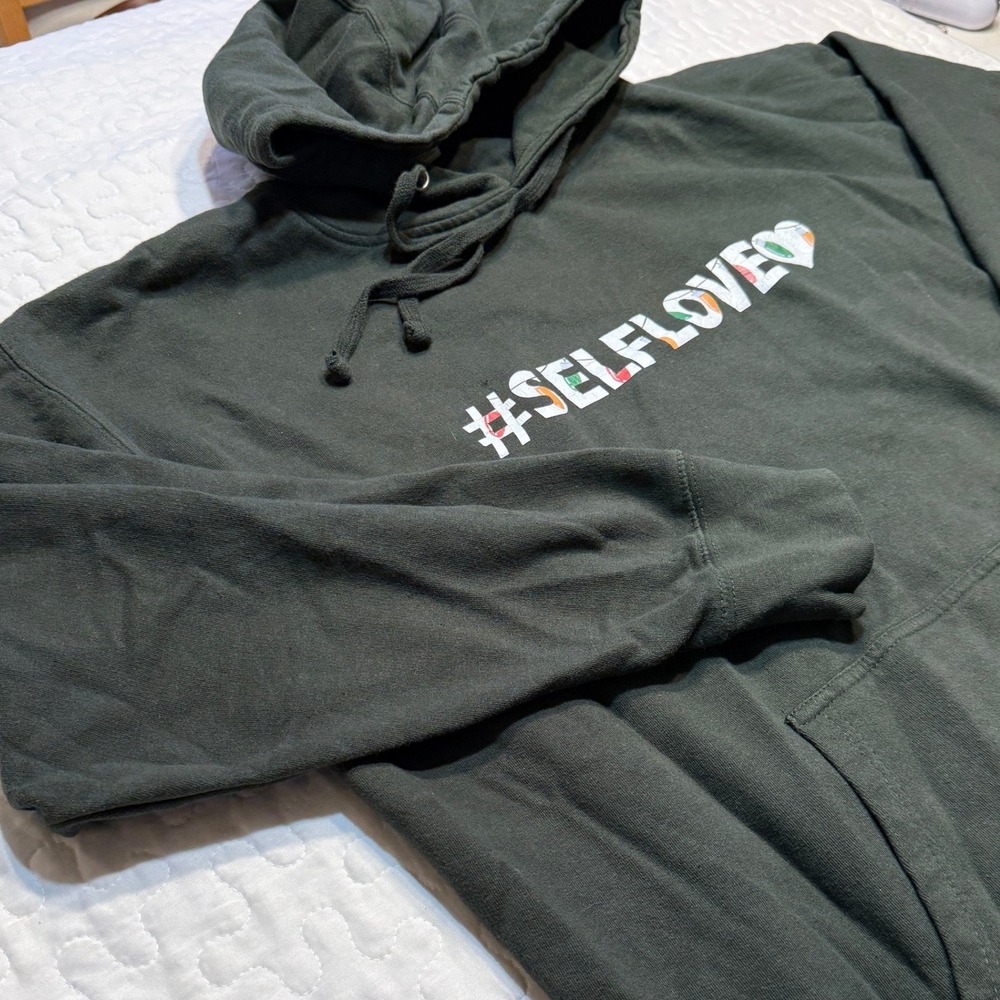 Women 3XL Hoodie Green #SELFLOVE Graphic Sweatshirt KANGAROO STREETWEAR GORPCORE